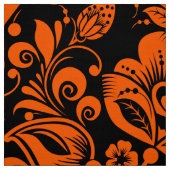Halloween Orange Blumenmuster Schwarzer Hintergrun Stoff (Muster)