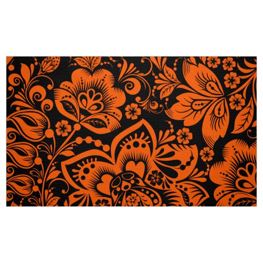 Halloween Orange Blumenmuster Schwarzer Hintergrun Stoff (Fat Quarter (45,7 x 55,9 cm))