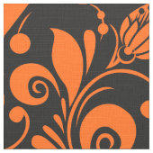 Halloween Orange Blumenmuster Schwarzer Hintergrun Stoff (Nahaufnahme)