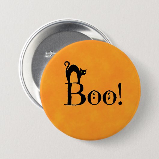 Halloween Orange - "Boo! with Black Cat" Button (Vorne & Hinten)