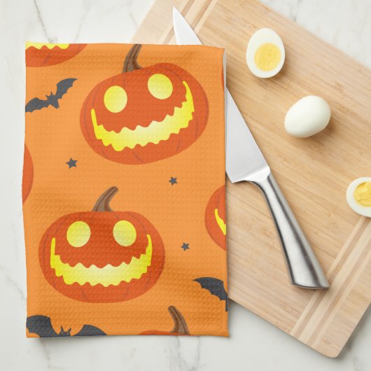Halloween Orange Cartoon Pumpkin Pattern Geschirrtuch (Viertel Falte)