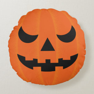 Halloween Orange Carved Pumpkin Face Gemein Round Rundes Kissen