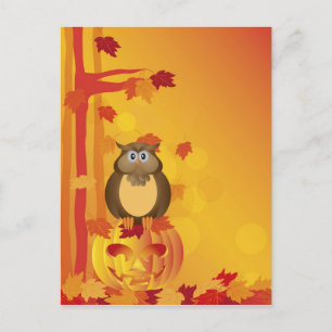 Halloween Orange Fall Color Owl mit Blätter Postkarte