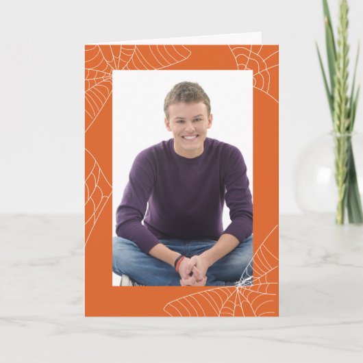 Halloween Orange Frame Foto Card Spider Web Karte (Vorderseite)