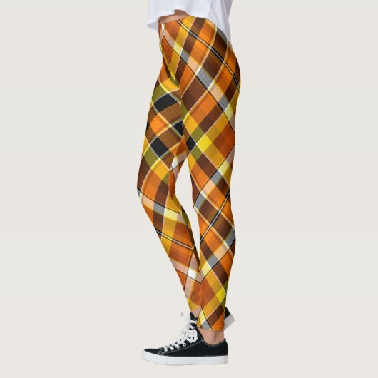 Halloween Orange, Gelb und Schwarz Kariert Leggings (Links)