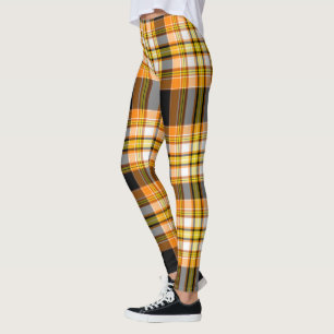 Halloween Orange, Gelb, Weiß und Schwarz Kariert Leggings