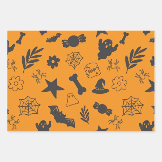 Halloween Orange Gemustert Geschenkpapier Set (Vorderseite 2)