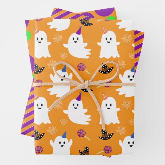 Halloween Orange Ghost Niedlich Stripes Docks Kind Geschenkpapier Set (Beispiel)