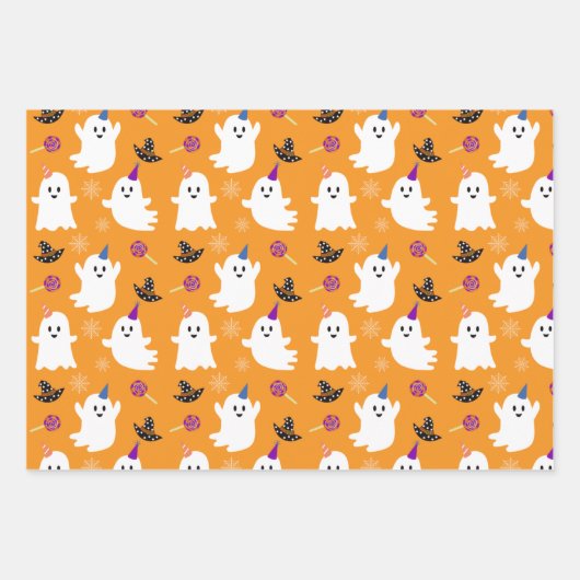Halloween Orange Ghost Niedlich Stripes Docks Kind Geschenkpapier Set (Vorderseite)