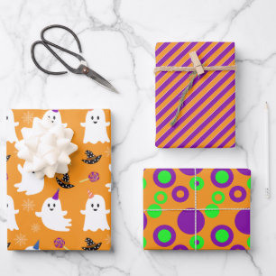 Halloween Orange Ghost Niedlich Stripes Docks Kind Geschenkpapier Set