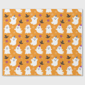 Halloween Orange Kawaii Ghost Wrapping Paper Geschenkpapier (Flach)