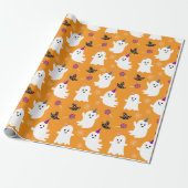 Halloween Orange Kawaii Ghost Wrapping Paper Geschenkpapier (Ungerollt)