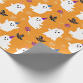Halloween Orange Kawaii Ghost Wrapping Paper Geschenkpapier (Ecke)
