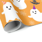 Halloween Orange Kawaii Ghost Wrapping Paper Geschenkpapier (Rolleneckpunkt)