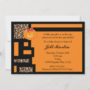 Halloween Orange & Leopard Baby Shower Einladung