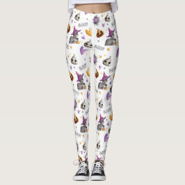 Halloween Orange & Lila Cats Pumpkins & Hearts Leggings