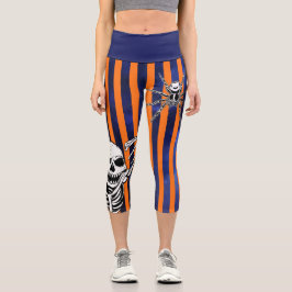 Halloween Orange Lila Spooky Skeleton Spider Capri Leggings