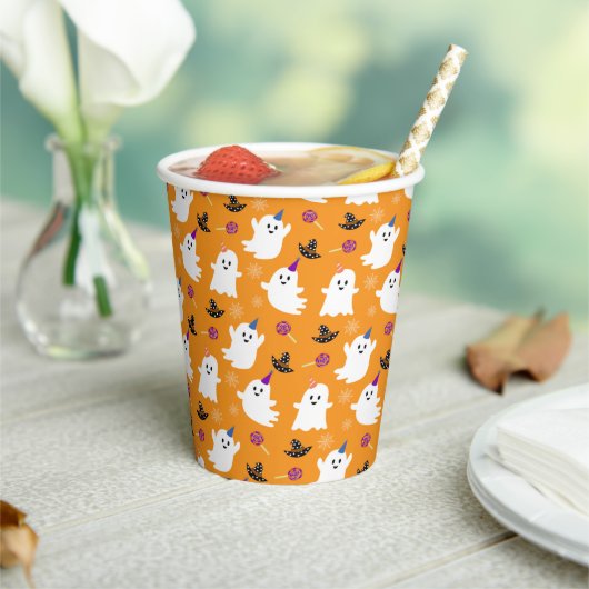 Halloween Orange Little Ghost Kids Decke Moderne Pappbecher (In Situ)