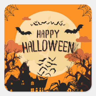 Halloween Orange Modern Happy Quadratischer Aufkleber