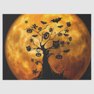 Halloween Orange Moon Pumpkins Owls Beängstigender Seidenpapier