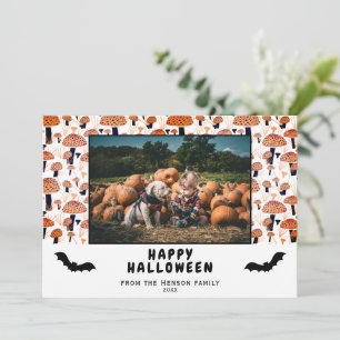 Halloween Orange Mushroom Black Bat Fall Foto Feiertagskarte