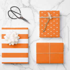Halloween Orange Polka Dot Wide Striped und Solid Geschenkpapier Set