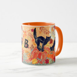 Halloween Orange Pumpkin Black Cat Fall Custom-Tas Tasse