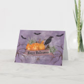 Halloween Orange Pumpkin Crow Spider Bats Karte (Vorderseite)