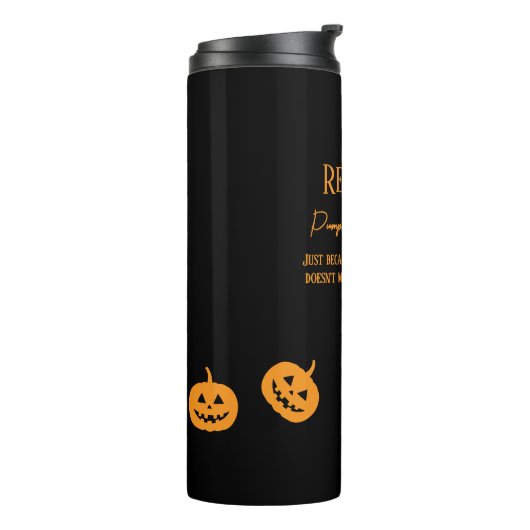 Halloween Orange Pumpkin Gewürz Sweet oder Nice Thermosbecher (Nach links gedreht)