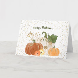 Halloween Orange Pumpkin Gold Floral Karte