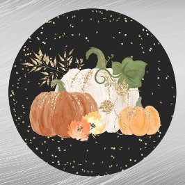 Halloween Orange Pumpkin Gold Floral Runder Aufkleber
