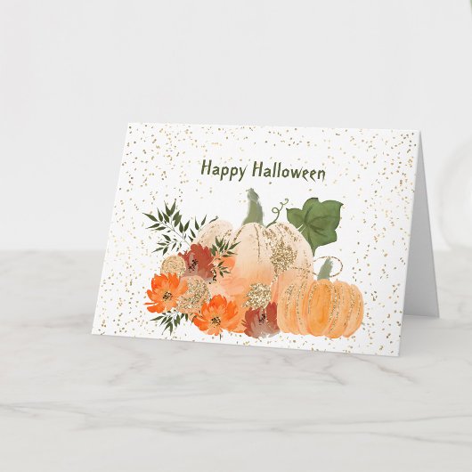 Halloween Orange Pumpkins Gold Confetti Blume Karte