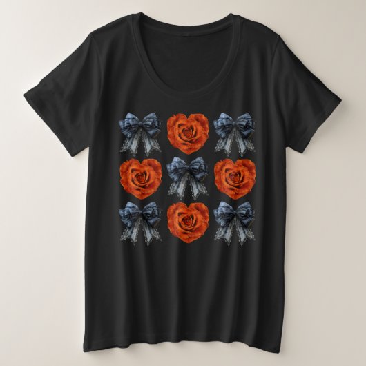 Halloween Orange Rose und Black Coquettes Große Größe T-Shirt (Design vorne)