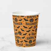 Halloween Orange & Schwarze Jack-O-Lantern-Flederm Pappbecher (Rückseite)