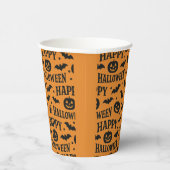 Halloween Orange & Schwarze Jack-O-Lantern-Flederm Pappbecher (Rechts)