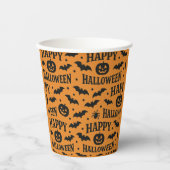 Halloween Orange & Schwarze Jack-O-Lantern-Flederm Pappbecher (Vorderseite)