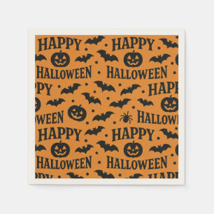 Halloween Orange & Schwarze Jack-O-Lantern-Flederm Serviette