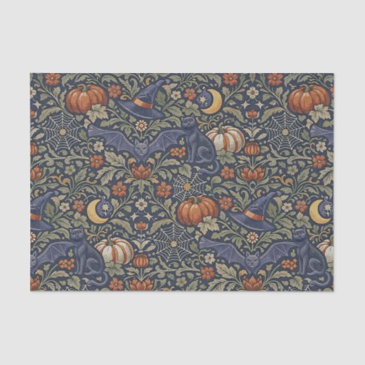 Halloween Orange Schwarze Katzen Fledermäuse Seidenpapier (Vorderseite)