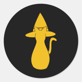 Halloween Orange Silhouette Witchy Chat mit Hut Runder Aufkleber