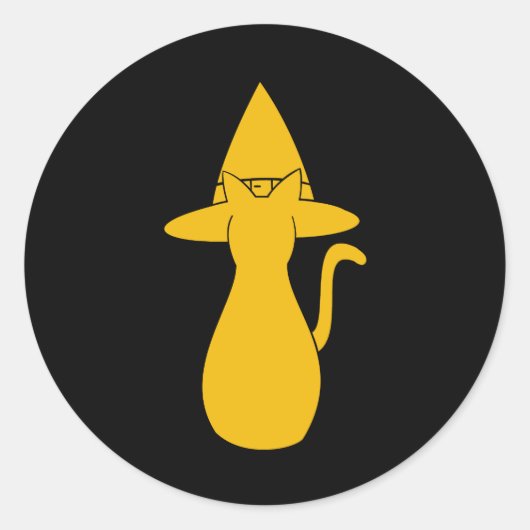Halloween Orange Silhouette Witchy Chat mit Hut Runder Aufkleber (Vorderseite)