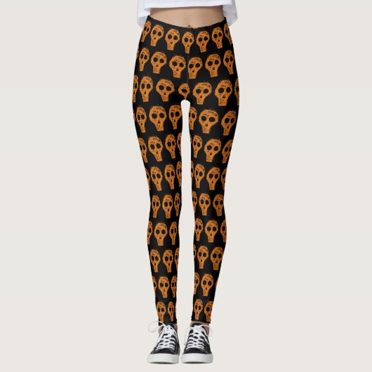 Halloween Orange Skull Pattern Leggings (Vorderseite)