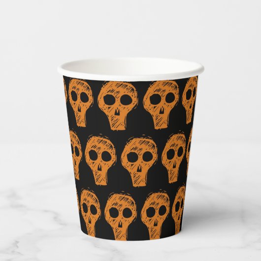 Halloween Orange Skull Pattern Pappbecher (Rückseite)