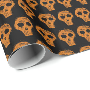Halloween Orange Skull Pattern Schwarz Geschenkpapier