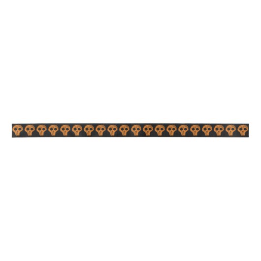 Halloween Orange Skull Pattern Schwarz Satinband (Vorderseite)