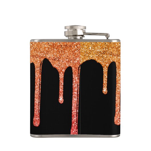 Halloween Orange Sparkle Glitzer Tropfens Monogram Flachmann (Rückseite)