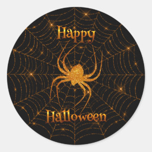 Halloween - Orange Spider Web Round Aufkleber