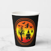 Halloween Orange Sunset Hexenhaus Spuk Pappbecher (Vorderseite)