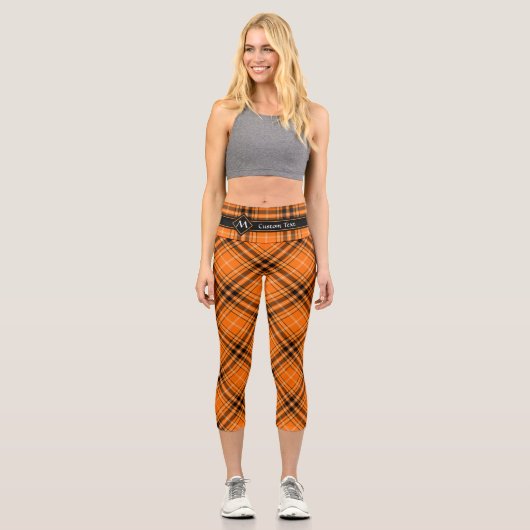 Halloween Orange Tartan Capri Leggings (Vorderseite)