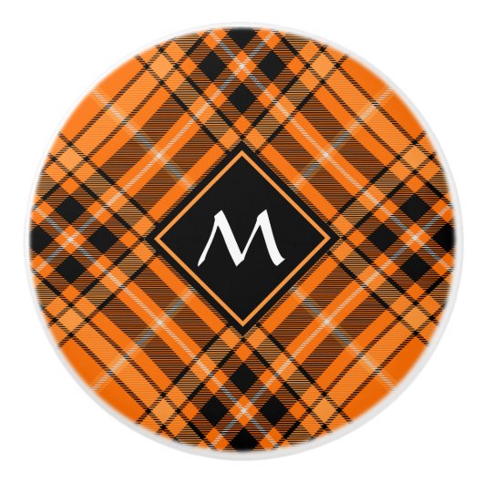 Halloween Orange Tartan Keramikknauf (Vorderseite)