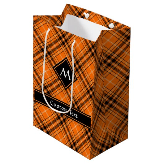 Halloween Orange Tartan Mittlere Geschenktüte (Vorderseite Schrägansicht)